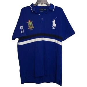 Polo Ralph Lauren Shirt Mens XL Blue 3 Big Pony Rugby Crest Classic Custom Slim